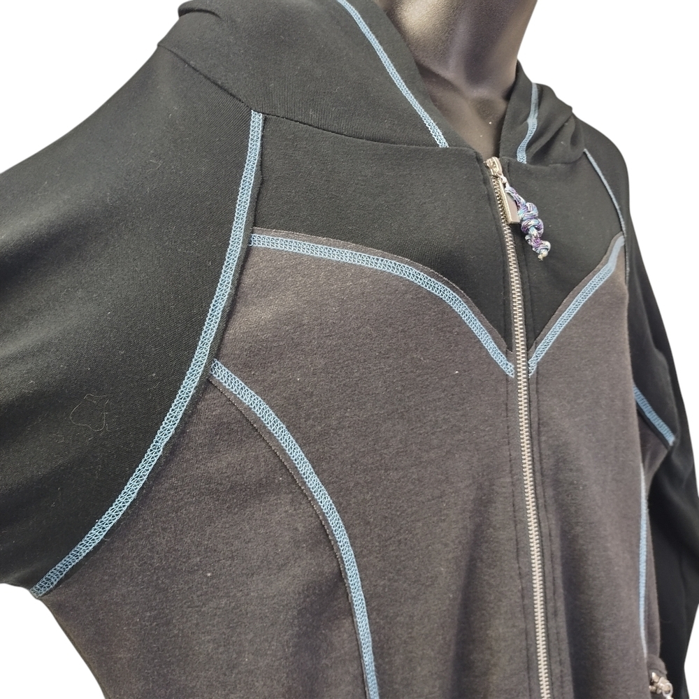 Laura Hlavac Size L Hooded Full zip Sweatshirt Yoga Casual stitching Gray Jacket - Picture 6 of 8